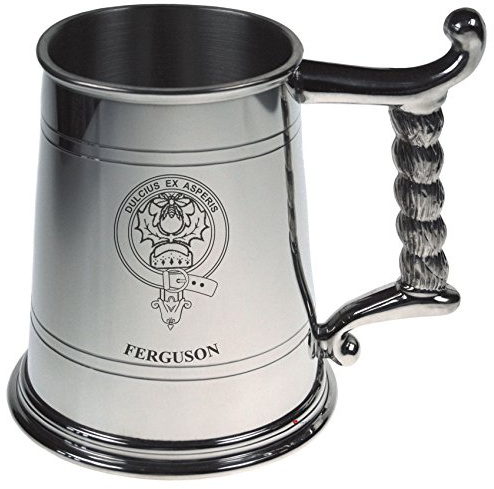 I LUV LTD 1 Pint Tankard with Rope Handle in Polished Pewter for Ferguson Scottish Clan Family Name Crest