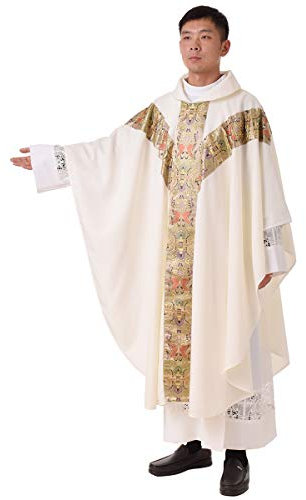 BLESSUME Priester Messgewand Kirche Vater Masse Pastor Stickerei Robe mit Stole, Weiß, One Size