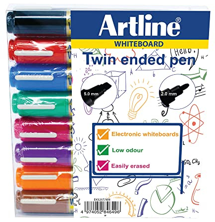 Artline 2-in-1 Whiteboard Marker Bullet/Chisel Tip Assorted (Pack of 8) EK525TA