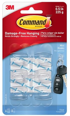 Command 17006CLR 17006CLR Mini Plastic Hooks with 8 Removable Strips 225 g Pack of 6 Transparent