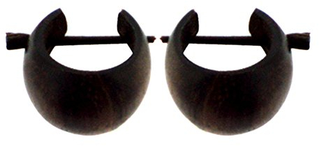 CHICNET Holz Creolen dunkelbraun handmade Sonoholz 16mm Horn Pin Ohrringe- braune Holzcreolen- handgeschnitzt Ethno Organic Tribal kleine Creolen