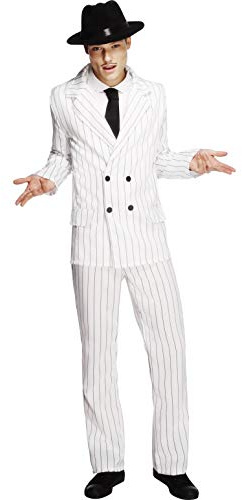 Smiffys Fever Gangster Costume, White Jacket, Trousers and Tie, Fever Male Fancy Dress, 1920s Dress Up Costumes