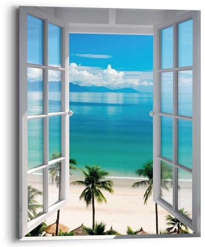 REINDERS Wandbild, Fenster zum Strand, Schlafzimmer, Bilder, Wanddeko, Room Decor, MDF, Blau, 50x40cm