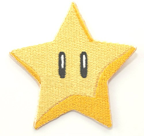 Premier Patches Flicken goldener Stern, gestickt, zum Aufbügeln, Abzeichen/Aufnäher für Kostüm/Cosplay/Mario Kart/SNES/Mario World/Super Mario Brothers/Mario Allstars