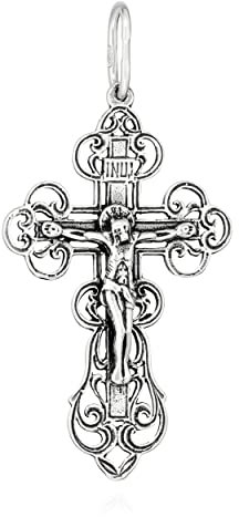NKlaus Kettenanhänger Jesus Kreuz 925 Silber Orthodoxe Anhänger Glaubenssymbol K68