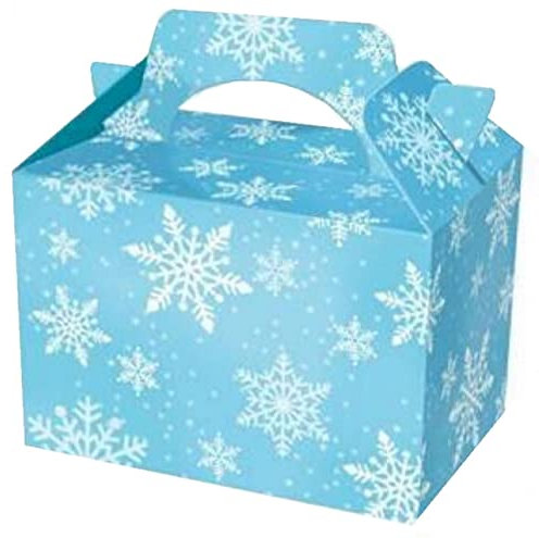 MustBeBonkers SNOWFLAKE DESIGN Childrens Kids Carry Food Birthday Party Meal Box - Light Blue With Frozen Snowflakes Design PLUS 1 X FOIL BALLOON (40)