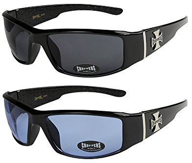 2er Pack Choppers 6608 X0 Sonnenbrillen Herren Damen Männer Brille - 1x Modell 01 (schwarz glänzend/schwarz getönt) und 1x Modell 13 (schwarz glänzend/nur ganz gering blau getönt) - Modell 01 + 13 -