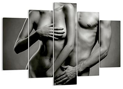 Mehrteilige Bilder auf Leinwand 150x100cm Leinwandbild Frau Mann Nackt Paar Groß XXL Wanddeko Bild Schlafzimmer Set 5 teilige Wandbilder Dekoration Wohnzimmer Canvas Wand Kunstdruck Art EA150x100-2721