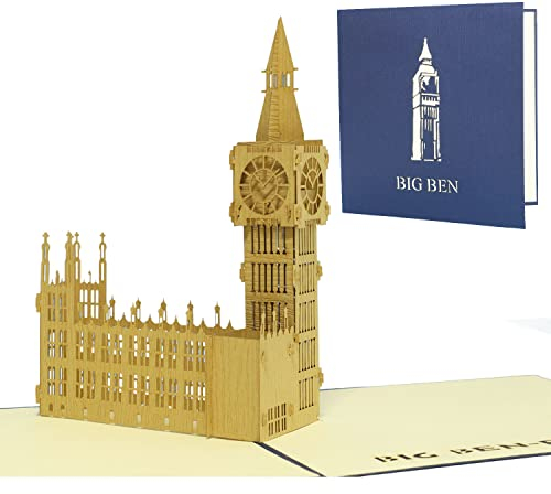 LINPOPUP®, LIN17122, 3D POP UP Karte England, Reisegutschein, Pop Up Geburtstagskarte, Klappkarte Geburtstag, Stadtkarte Geschenk Städtetrip London, Pop Up BigBen, N184