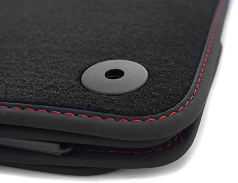 kh Teile Fußmatten für A3 S3 (8P) Premium Velours in Original Qualität Autoteppich, Schwarz, 4-teilig, Ziernaht Rot