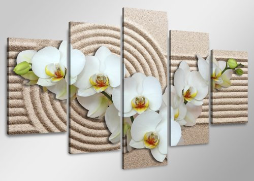 Visario Bild auf Leinwand der deutschen Marke 160 x 80 cm fünfteilig Sand Orchidee 5510 Bilder Kunstdrucke Wandbild
