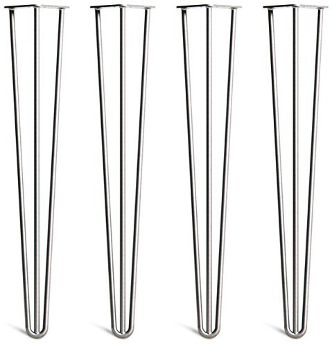 [HLC] 4 x Heavy Duty Hairpin Table Legs – Superior Double Weld Steel Construction with Free Screws, Build Guide & Protector Feet, Worth £8 Included! – 12mm Steel [28/71cm, 3 Rod, Raw Steel]