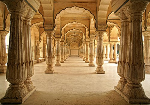 wandmotiv24 Fototapete Indien-Tempel,Jaipur, XXL 400 x 280 cm - 8 Teile, Wanddeko, Wandbild, Wandtapete, Raumerweiterung, Säulen, Asia M0272