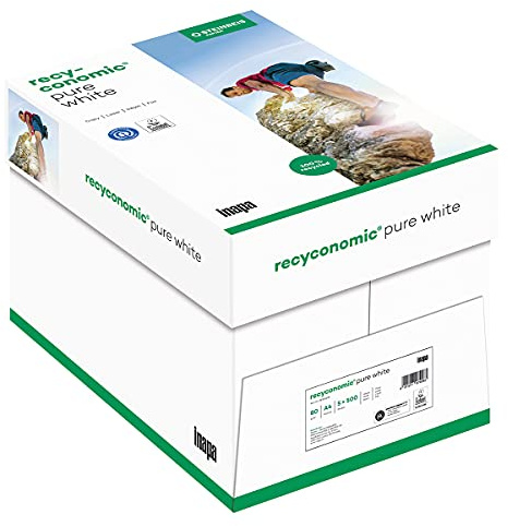 inapa Recycling-Papier, Druckerpapier Recyconomic PureWhite: 80 g/m², A4, 2500 Blatt (5x500), ungestrichen, matt, weiß