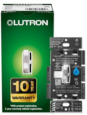 Lutron Ariadni/Toggler LED+ Dimmer Light Switch for Dimmable LED, Halogen and Incandescent Dimmer Switch, 150W, Single-Pole/3-Way, AYCL-153P-WH, White