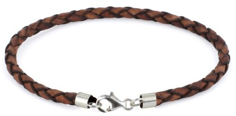 Auroris Echtleder-Armband geflochten 3mm mit 925 Sterling-Silber Karabinerverschluss - Länge: 17cm / Farbe: antik-braun
