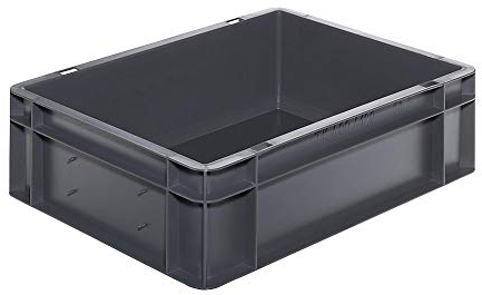 Euro-Format-Stapelbehälter, Wände und Boden geschlossen - LxBxH 400 x 300 x 120 mm - grau, VE 5 Stk - Euronorm Stapelkasten Euronorm Stapelkästen Euronorm-Stapelkasten Kunststoff-Stapelkasten Kunststoffbehälter Kunststoffkasten Kunststoffstapelbehälter