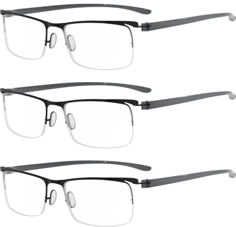 Eyekepper Men's 3-pack Plastic Temple Lightweight Half-rim Reading Glasses Men Women Reading Glasses