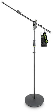 Gravity MS 2322 B - Microphone Stand with Round Base and 2-Point Adjustment Telescoping Boom, Long