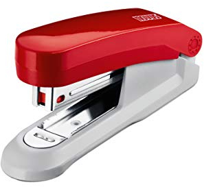 Novus E 15 Heftgerät (15 Blatt Heftleistung, inkl. 200 Heftklammern und Klammerentferner, klein und handlich) rot glänzend