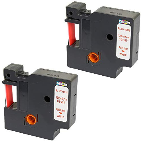 2x Schriftband-Kassetten 45015 S0720550 rot auf weiß 12mm x 7m kompatibel für LabelManager LM 160 210D 220P 260P 280 360D 420P 450D 500TS PnP MobileLabeler LabelPoint LabelWriter LW 450 Duo