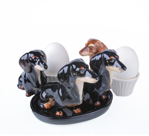 Dackel Geschenk Dackel schwarz Dackel Keramik Frühstücksset Salz und Pfefferstreuer Eierbecher Set Keramik,schwarz