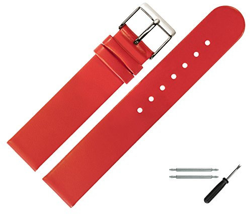 MARBURGER Uhrenarmband 16mm Leder Rot Silber - Montage Set 7611642100120