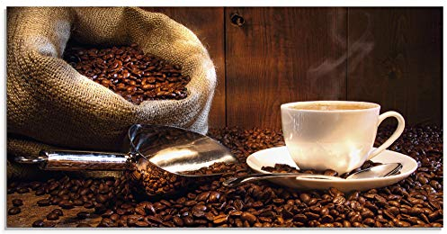 ARTland Wanddeko Glasbilder Wandbild Glas Bild einteilig 100x50 cm Querformat Kaffee Cafe Coffee Cappucino Kaffeebohnen Kaffeetasse Rösterei S6BV
