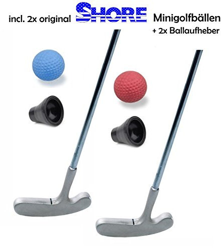 Golfas Minigolfset Partner - 6-teilig (mit 2X original Shore Minigolfball-Anlagenball) und 2X Minigolf-Pick-Up