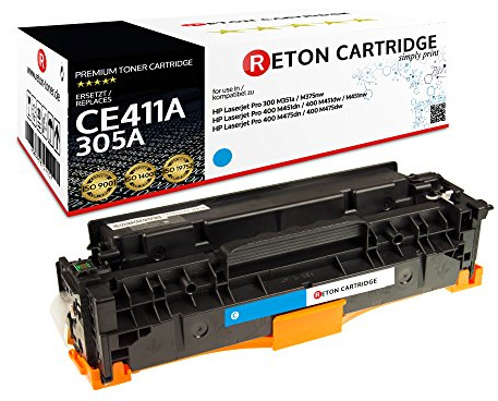 Original Reton Toner, kompatibel mit (CE411A), 305A, für LaserJet PRO 300 M375NW, M451, M451DN, M451DW, M451NW, M475, M475DW, Cyan (Color: 2600)
