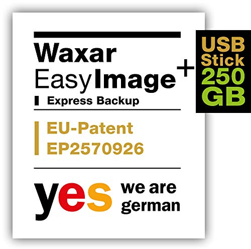 Waxar EasyImage-250 Bundle, High-End Backup Software inklusive Speicher 256GB, läuft sofort ohne Installation, kompatibel mit Windows | Mac | Linux, Laptop-Edition, 1 Gerät, Life-Time License, EN