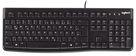Logitech K120 Kabelgebundene Tastatur für Windows, USB Plug & Play, Volle Größe, Spritzwassergeschützt, Gekrümmte Leertaste, Kompatibel mit PC, Laptop, Deutsches QWERTZ-Layout - Schwarz
