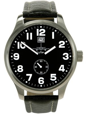 SkyTimer 500335002 - XXL-Fliegeruhr, Quarz, Edelstahlgehäuse 47mm, 5 ATM wasserdicht, Lederband
