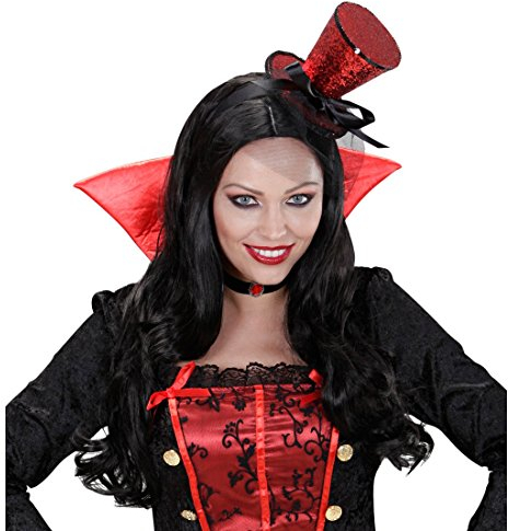 NET TOYS Mini Zylinder Burlesque Minihut am Bügel mit Schleier rot Tänzerin Miniatur Hut Can Can Girl Minizylinder Glitzer Zylinderhut Fascinator Kostüm Accessoire
