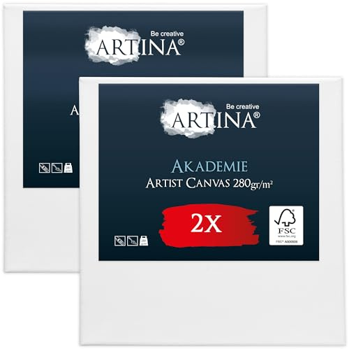 Artina 2er FSC® Set bespannte Keilrahmen Leinwände zum Bemalen | 30x30cm Canvas 100% Baumwolle Acryl Leinwand Rahmen zum Malen Acrylfarben quadratisch bespannt Akademie