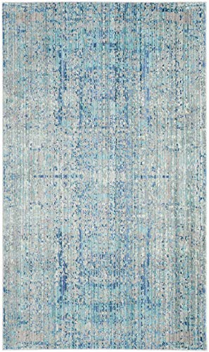 SAFAVIEH Distressed Teppich für Wohnzimmer, Esszimmer, Schlafzimmer - Mystique Collection, Kurzer Flor, Hellblau und Multi, 91 X 152 cm