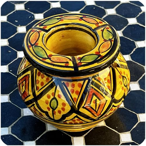 Marokkanischer Sturmaschenbecher Aschenbecher Keramik Windascher Ascher Orient Deko groß Color Gelb