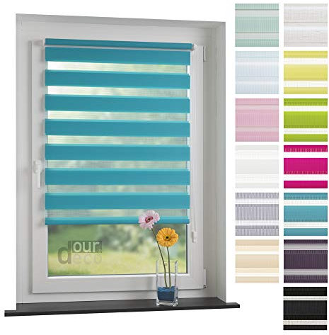 ourdeco® Doppel-Rollo, Duo-Rollo / 45 x 160 cm Blue Lagoon/lichtdurchlässig, Blickdicht, Montage ohne Bohren