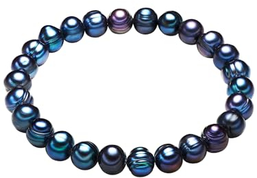 Valero Pearls Damen Perlenarmband mit Barock Süßwasser-Zuchtperlen pfauenblau 7-8 mm - Damenarmband Perlen blauviolett