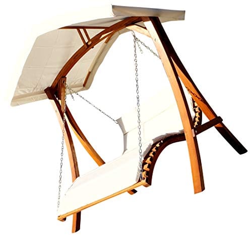 Design Hollywoodliege Doppelliege 'Aruba' aus Holz Lärche mit Dach, Farbe:Cremeweiss