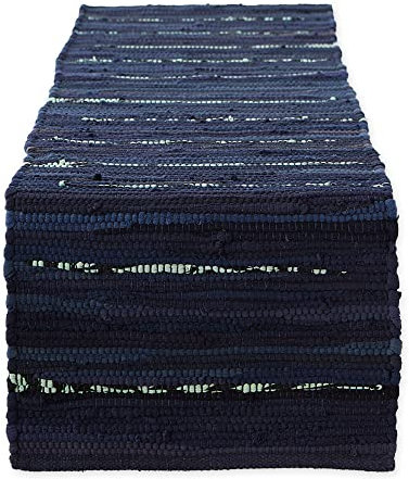 DII Everyday Chindi Stoff-Tischläufer, maschinenwaschbar, 35,6 x 183,9 cm, nautisches Blau