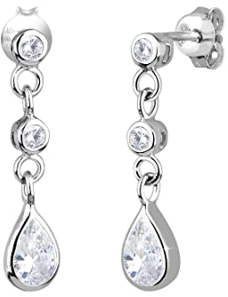 Elli Damen Ohrringe Ohrhänger Tropfen elegant funkelnd mit Zirkonia Kristallen in 925 Sterling Silber