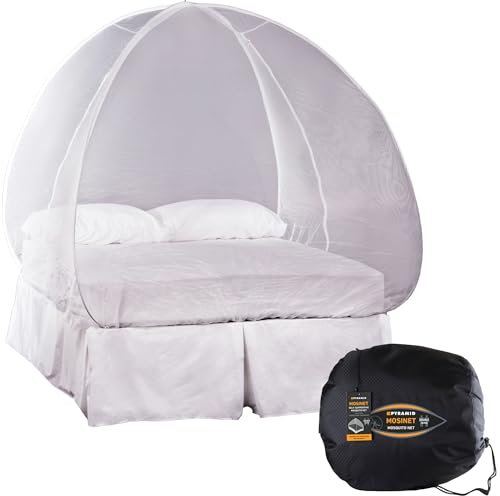 Pyramid Premium Mosinet - Self-Standing Mosquito Net for Standard Double Beds - Permethrin Treated with Zipper Entry and Adjustable Struts - Ideal for Permanent or Semi-Permanent Accommodation