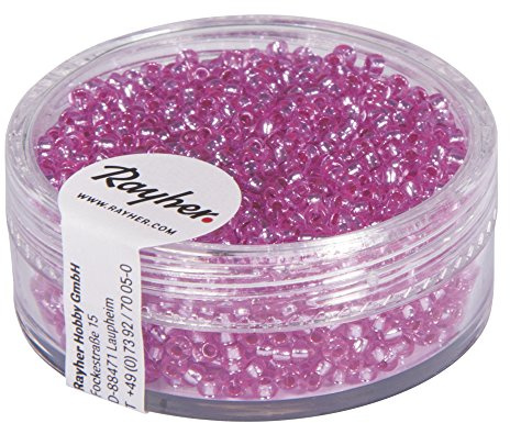 Rayher 1406433 Rocailles, 2 mm ø, mit Silbereinzug, pink, nicht waschbar