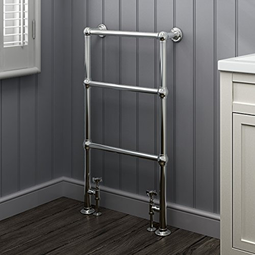 iBathUK Georgian Traditional Towel Radiator Rail, Towel Warmer 3 Bar Floor Mounted Heated Towel Rail for Bathroom- 914x535mm, Chrome