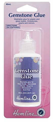 Hemline Adhesive Gemstone Glue - 60ml (2.11 fl. oz.) Strong Washable Glue for Plastic & Glass Beads, Rhinestones, Pearls & Mirrors, sequins, Crystals Dry’s Clear