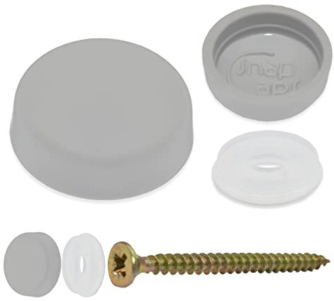 Snap-On Two Piece Dome Screw Cover Caps - Pack of 50 Large Matt Caps & Bases : Light Grey