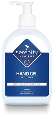Serenity Hygiene Alcohol-Free Antiviral Hand Gel Sanitiser 500 ml - Hospital Grade, Kills MRSA, C.Diff & Norovirus, Unscented Antibacterial Formula - Made in UK