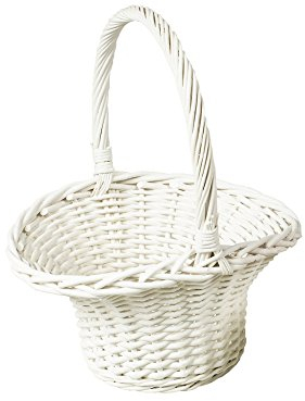 Neustanlo | Blumenstreukörbchen groß weiß lackiert | Höhe: ca. 12/28 cm | Größe: ca. 23 x 19 cm | Blumenkinderkorb Streukorb Streukörbchen Korb Weidenkorb geflochten
