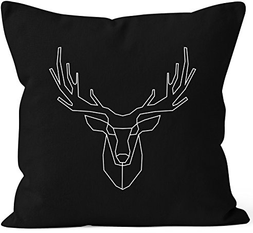 Autiga Kissenbezug Kissen-Hülle Hirsch Polygon Geweih Geometrisch Formen Deko-Kissen 40x40 Baumwolle schwarz 40cm x 40cm